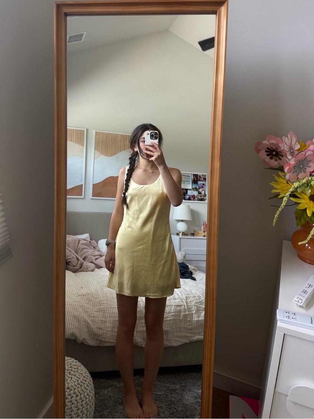 Princess Polly yellow satin mini dress in a US 6 like new
